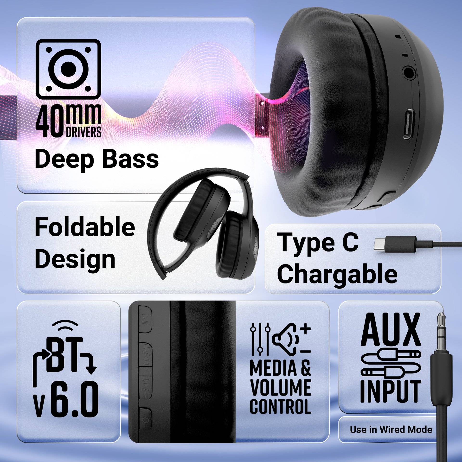 Zebronics Thunder Max Bluetooth Headphone, Black - Image 5